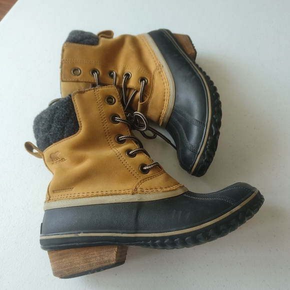 Sorel Womens Slimpack Brown Leather Lace II WP Insulated Heeled Duck Boot Sz 9 - Picture 2 of 9